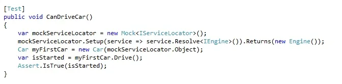 CanDriveCar test reusing the same mocked IServiceLocator setup, unchanged despite the car needing wheels now