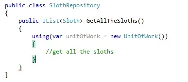 SlothRepository class using a using statement to scope and dispose a UnitOfWork while fetching all sloths